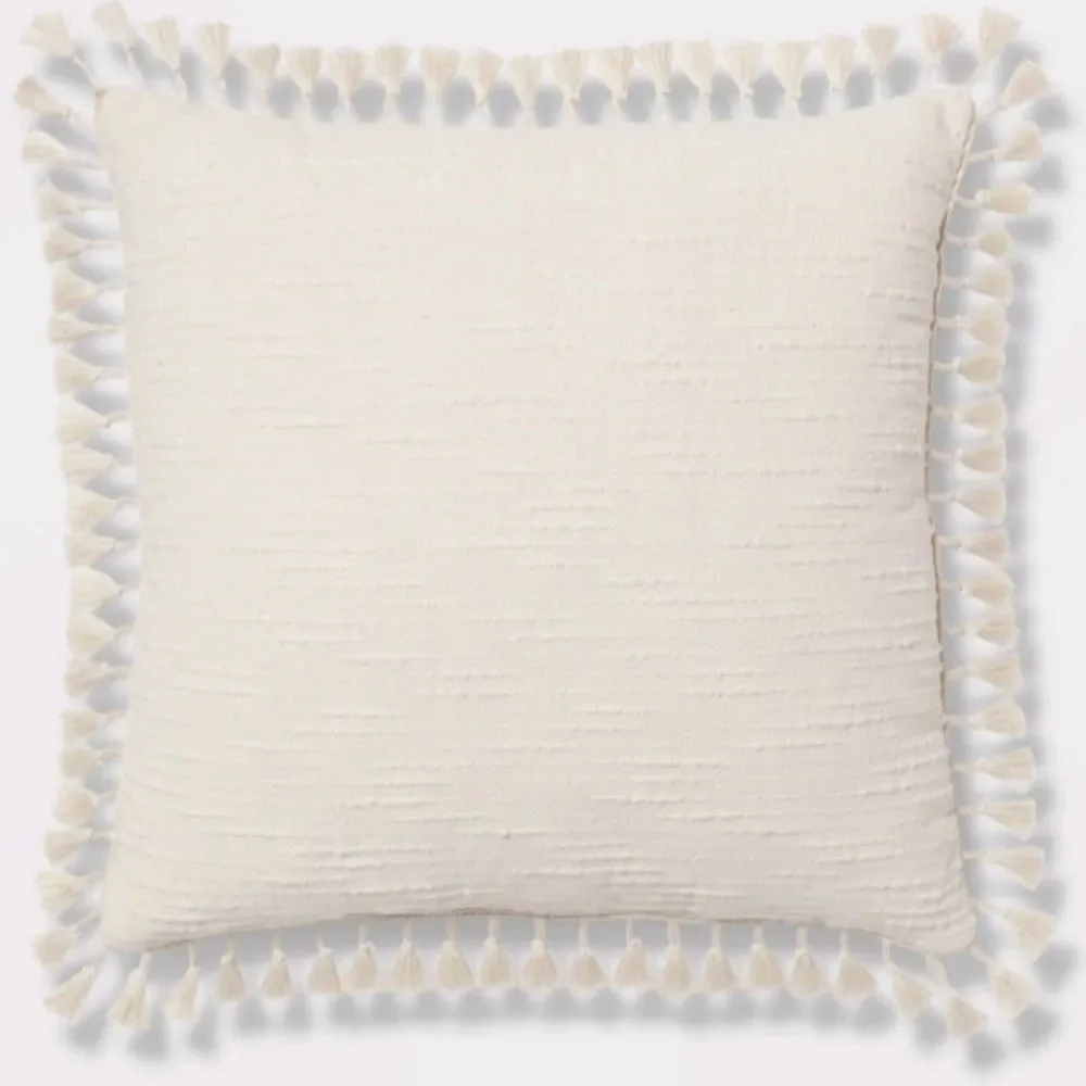 Threshold Euro Textured Slub Tassel fringed edge Decorative Throw Pillow Natural